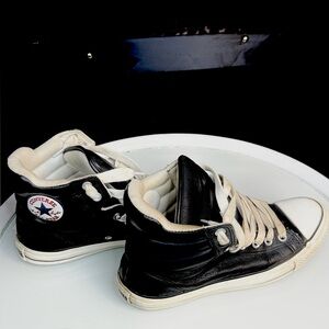 Converse Classic Black Leather and Cream High-Tops